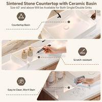 Meuble-lavabo de salle de bain flottant moderne et minimaliste avec plan de travail en pierre frittée, vasque en céramique, miroir LED intelligent et bois massif