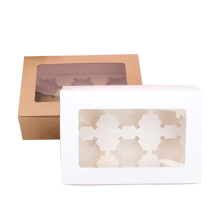 กล่องกระดาษคัพเค้ก2เซลล์กระดาษคราฟท์แบบสั่งทำกล่องเค้กอาหาร G200สี่เหลี่ยมผืนผ้ารีไซเคิลได้