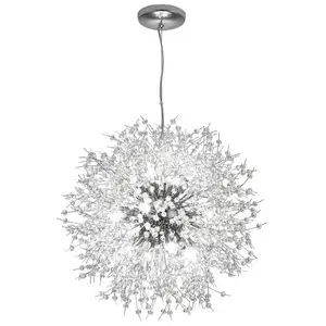 Coffee Dining Room Bar K9 Crystal Flower Pendant Lights Home Deco Spark Ball G9 LED Hanging Lamp Metal Round Droplights