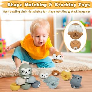 Jouets de bowling en caoutchouc souple à empiler, animaux, jeu de bowling à empiler, jeu de bowling à presser, jeu de correspondance de formes, jouet éducatif Montessori pour bébé - Product Image 3