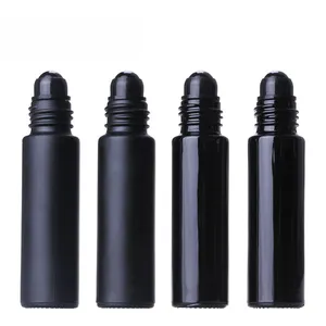 10ml Roll on Glass Bottle Black Glass Essential Oil Perfume Cosmetic Skin Care Cylinder 10 Ml Sticker Printing Glass Products