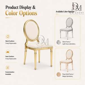 Silla de Recepción Redonda con Respaldo de Medallón Dorado de Acero Inoxidable y Cojín Blanco para Salones de Banquetes, Venta al Por Mayor - Product Image 5
