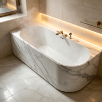Baignoire autoportante en marbre blanc poli de luxe avec silhouette incurvée pour la décoration de salle de bain de villa moderne