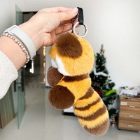 Peluche Panda Rouge en Véritable Fourrure de Lapin Rex - Charme Adorable pour Sac, Ornement de Sac à Dos et Porte-clés Cadeau