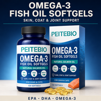PEITEBIO Huile de poisson Oméga 3 en gélules pour chiens et chats avec EPA DHA Huile de saumon naturelle Soutien cutané et articulaire 120 gélules