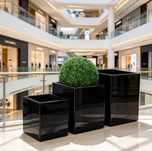 Jardinière carrée moderne en céramique, pot de fleurs noir émaillé pour la décoration de hall d'hôtel - Product Image 4