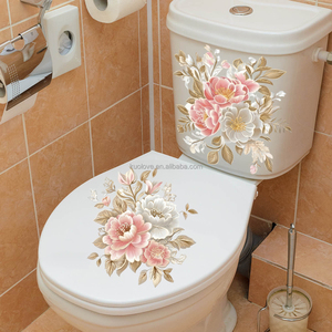 Autocollant mural de luxe pour toilettes, motif fleurs et plantes, imperméable, pour siège de toilette, décoration murale pour la maison - Product Image 4