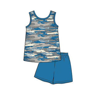 Ensemble de vêtements pour bébé garçon imprimé camouflage BSSO1992, tenue d'été, vente en gros, ensemble sans manches - Product Image 2