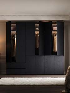 Factory Wholesale Luxury Black Glass Sliding <b>Wardrobe</b> | Customized Bedroom Closet with LED Lighting & Extra Overhead Storage - Product Image 4