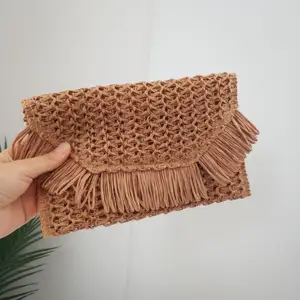 New Style Summer Straw Clutch Envelope Bag Vendor Solid Color Bohemian Clutch Beach Flap Ladies Hand Bags Wholesale Supplier