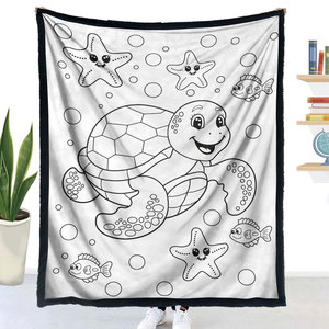 Coperta Personalizzabile Fai-da-Te da Colorare in Poliestere con Disegno di Tartaruga Marina Anime, Coperta Calda Invernale per Bambini - Product Image 4