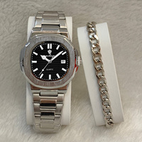 Montre-bracelet à quartz Gohuos 8803 de luxe étanche avec aiguilles lumineuses pour homme, date automatique, lot de 2 montres avec bracelet chaîne, cadeau
