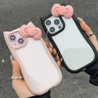 Étui pour iPhone 11 14 12 16 15 13 Pro Max Pro en acrylique avec nœud papillon et oreilles de chat, 2 en 1