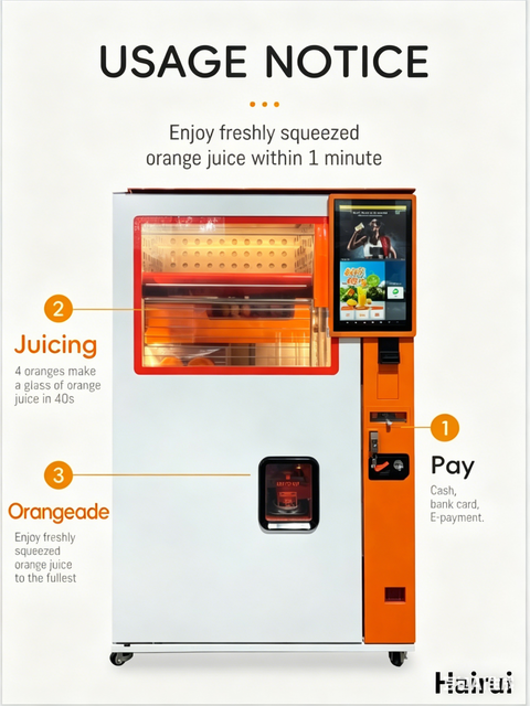 Freshly Squeezed Orange Juice Vending Machine Touchscreen Cloud-Based Management for Commercial Venues Self-Service Unmanned