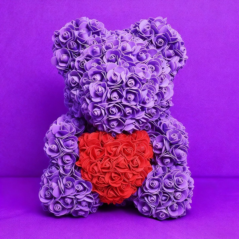 Purple bear red hearts