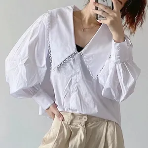 Großhandel Mode Weiß Revers Frauen Bluse Casual Custom Sexy Hochwertiges Shirt & Bluse