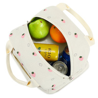 Sac à déjeuner isotherme en velours côtelé avec fermeture éclair, fourre-tout alimentaire doublé en polyester, sac isotherme portable pour pique-nique en extérieur
