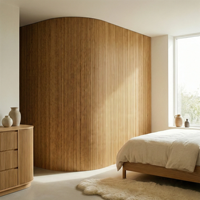 Panel Dinding MDF Bergelombang 2745mm dan 3050mm untuk Dekorasi Interior, Ubin Dinding 3D Bertekstur Kayu Coklat