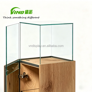 Lockable Wooden Glass Top Display Podium <b>Stand</b> - Secure Shelves Retail Showcase Cabinet podium <b>stand</b> exhibition - Product Image 4