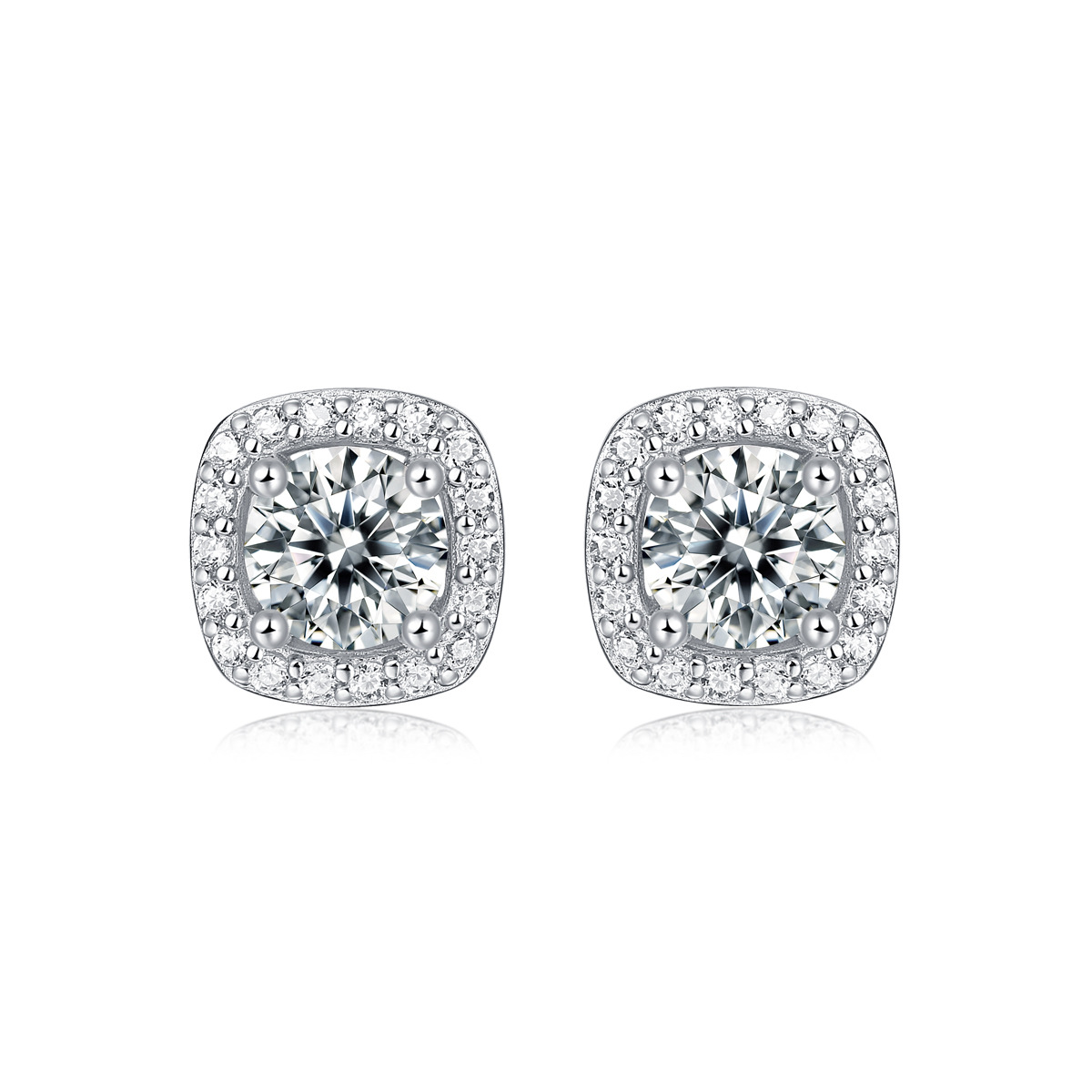 E10875-Square bag ear studs/0.5Carat Moissanite
