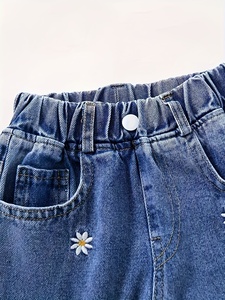 กางเกงทรงหลวมแบบไม่มีเข็มขัดยืดได้พร้อมลายดอกไม้สายรัดเอวแบบยืดได้ทุกวันและผ้าเดนิมสำหรับเด็กผู้หญิงทุกฤดู - Product Image 5