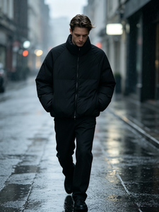 Chaqueta Acolchada <span class=keywords><strong>de</strong></span> Nylon 100% para Hombre Joven, Estilo Urbano Coreano, Cuello Alto, Diseño Corto Holgado, Logotipo Personalizado OEM/ODM - Product Image 6