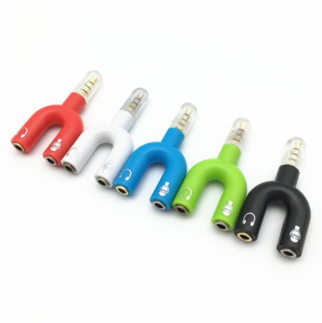 Hot Sale U Shape 3.5mm Stereo Splitter Audio 1 Male to 2 Female to Earphone Adapter for Mobile Phone Splitter AC07