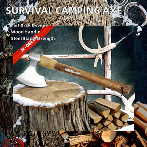 ขวานยุทธวิธีแบบ DIY สำหรับการเอาชีวิตรอดและการตั้งแคมป์  ใบมีดเหล็กคาร์บอนด้านหลังแบน ด้ามไม้ สำหรับกิจกรรมกลางแจ้ง  ลดราคาพิเศษ - Product Image 2