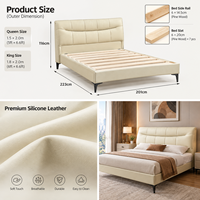 Lit rembourré en cuir véritable et bois massif au design industriel moderne et luxueux, avec cadre en bois massif durable