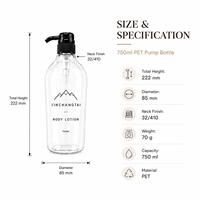 Botella Cosmética de Plástico PET Negra de 750 ml con Dispensador de Bomba, Recargable, para Gel de Ducha, Champú, Acondicionador, para Uso en el Baño