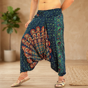 Pantalones Harem Bohemios para Baba, Pantalones Romper Hippies con Mandala Naranja, Pantalones de Talla Grande, Corte Regular, Estilo Gitano Afgano, Unisex, Casual - Product Image 1