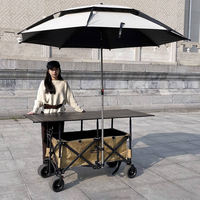 Chariot de camping pliable grande capacité, étanche, avec roues tout-terrain, table réglable, porte-parasol, outils, structure métallique, pour marché nocturne
