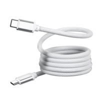 Câble de charge magnétique USB Type-C vers Type-C en nylon blanc/noir à faible MOQ (1M) avec synchronisation de données et charge rapide pour téléphones mobiles