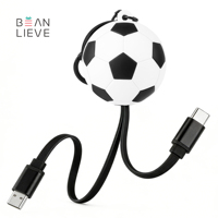 Câble de données rétractable 2-en-1 Football, mini portable pour téléphone portable et ordinateur portable, avec logo personnalisé, charge rapide 60W – Offre Spéciale