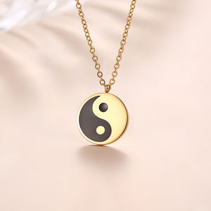 Diskon trendi laris gratis perhiasan berlapis emas 18K cakram bulat berukiran Tai Chi Yin Yang kalung liontin simbol wanita anak perempuan - Product Image 2