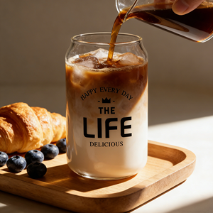 Bicchiere in Vetro Borosilicato a Forma di Lattina da 420ml con Motivo Stampato Stile Americano Resistente al Calore per Caffè/Acqua/Vino Casa/Ufficio/Feste - Product Image 5