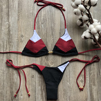 YY6535 Set Bikini Dua Potong Motif Kotak-Kotak dengan Tali Halter