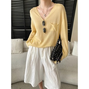Maglia a Maniche Lunghe in Lino Sottile Stile Francese <span class=keywords><strong>Sinan</strong></span> Relaxed Vibe con Bordo Arrotolato, Protezione Solare, Lavorazione a Maglia, Estate 2026 SN9108 - Product Image 1