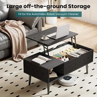 Table basse de salon moderne minimaliste en bois noir avec plateau relevable et compartiment de rangement dissimulé