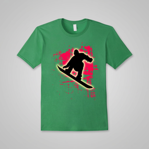 Camiseta verde de manga corta con cuello redondo y estampado gráfico de silueta de snowboardista para hombre - Product Image 1