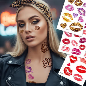 Día de San Valentín brillante <span class=keywords><strong>beso</strong></span> rojo labio estampado impermeable tatuaje temporal pegatinas para adultos niños mujeres hombres para disfraz de Halloween - Product Image 2