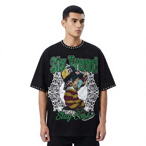 เสื้อยืดโอเวอร์ไซส์สไตล์วินเทจฟอกสีแบบขายส่ง พร้อมโลโก้สั่งทำ ปกเสื้อประดับหมุด สไตล์ฮิปฮอป กราฟิกสตรีทแวร์ - Product Image 1
