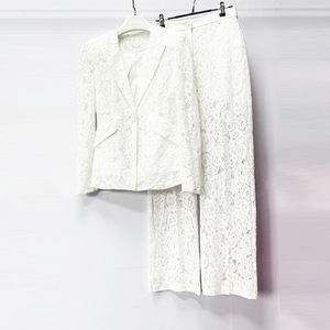 Conjunto Elegante Feminino Preto e Branco com Calças, <span class=keywords><strong>Blazer</strong></span> de Manga Longa com Botões de Renda + Calças Retas, Trajes para Festas e Coquetéis - Product Image 4