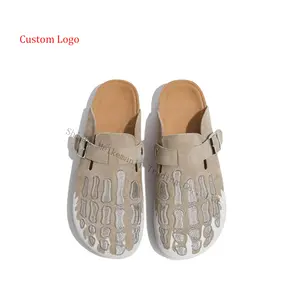 Custom Size EUR 35-47 Ladies Clog Shoes Pattern Round Toe Suede Leather Slip On Women Flat Mules Shoes Women Clogs