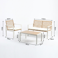 Ensemble de salon de jardin moderne en rotin avec structure en acier, 4 pièces, comprenant un canapé deux places en osier et une table basse, pour jardin et véranda