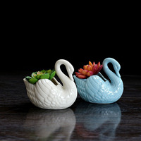 Vase Cygne en Céramique Blanche Minimaliste de Style Européen, Respirant, Résistant à la Corrosion, Durable, pour Plantes Succulentes Hydroponiques de Table