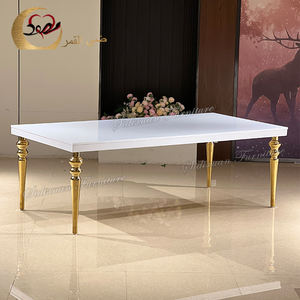 Factory Sale Ultra Modern Hotel Furniture Gold Gilt Stainless Steel Frame Rectangle <b>Table</b> For Dining room - Product Image 4