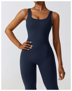 Women's Plus Size Summer Yoga Jumpsuit With V-Back Hollow Design Breathable Spandex <b>Nylon</b> Full Length Activewear <b>Bodysuit</b> - Product Image 6