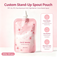 Pochette souple personnalisée avec bec verseur pour cosmétiques, nettoyant visage, anti-fuite, haute barrière, qualité alimentaire, impression personnalisée, emballage pour soins de la peau 50ml