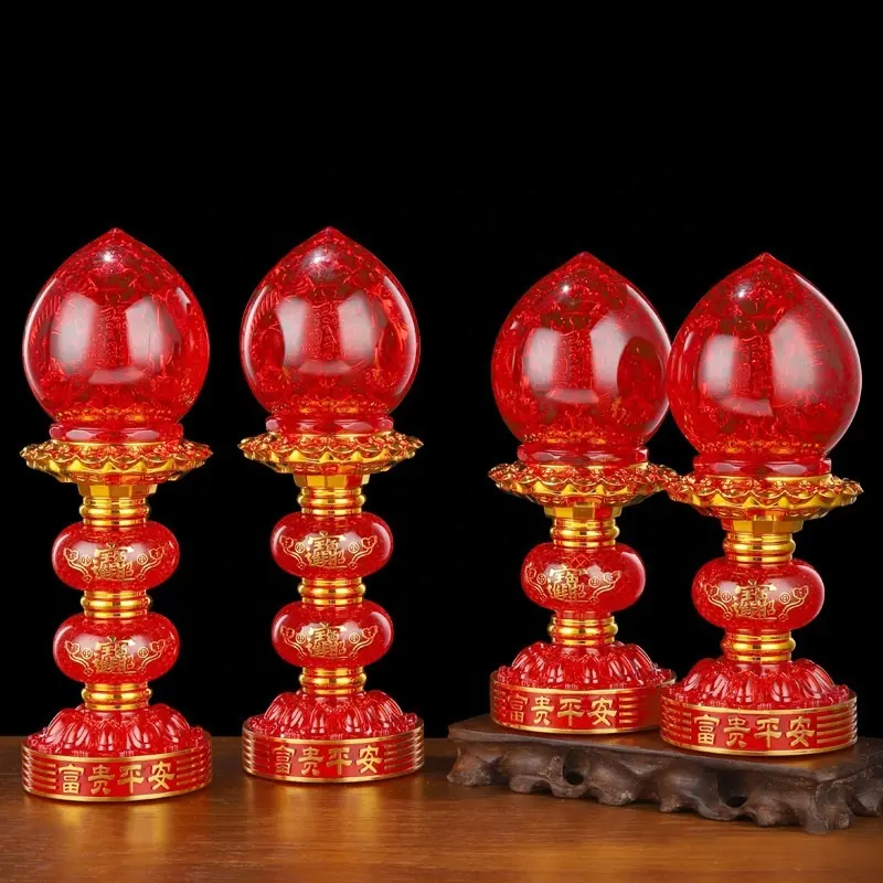 Battery Powered LED Worship Lamp Red Buddhist Worship Lamp 23CM LED Altar Lights For Temples Household Buddhist Festival Decor